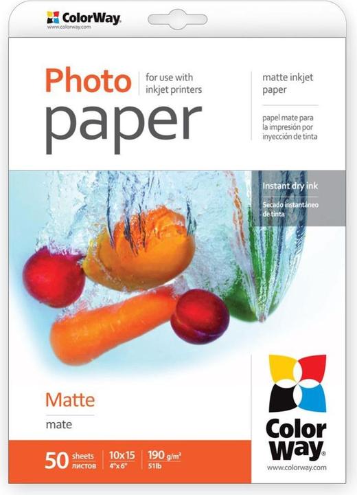 Image du produit Colorway Papier photo mat, 50 feuilles, 10x15, 190 g/m (190 g/m², 10 x 15 cm, 50 x)