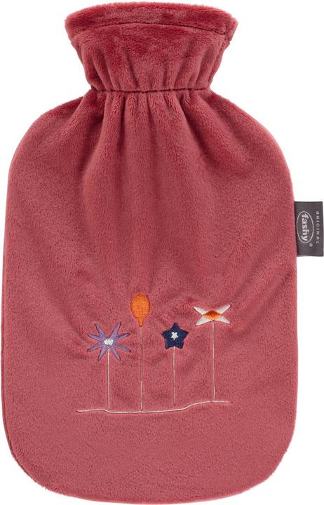 Fashy Wärmflasche 2l Flauschbezug rostrot Blumen-Stickerei (2 l)