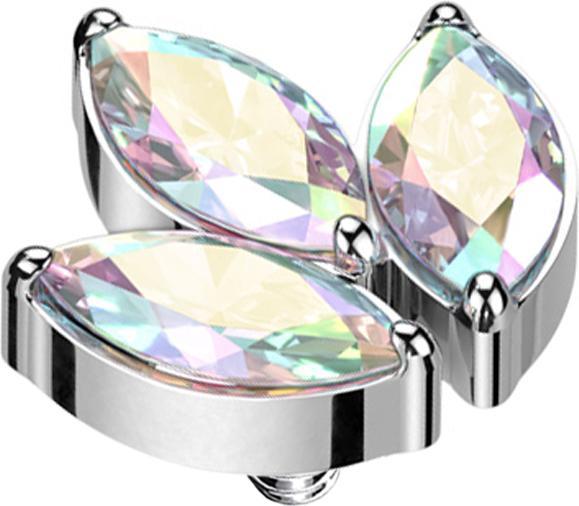 Immagine prodotto Star Piercing Dermal Anchor argento tre cristalli ovali multicolore (Titanio G23, senza ottone)