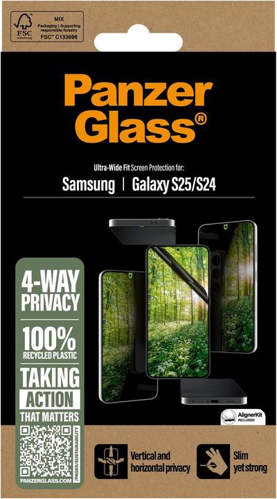 Produktbild PanzerGlass ® ECO MATRIX 4-way Privacy Displayschutz Ultra-wide Fit (1 Stück, Samsung Galaxy S25, Samsung Galaxy S24)