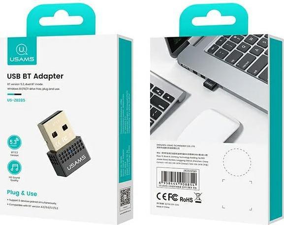 Actual product image Usams Adapter USB Bluetooth czarny/black ZB285SPQ01 (US-ZB285)