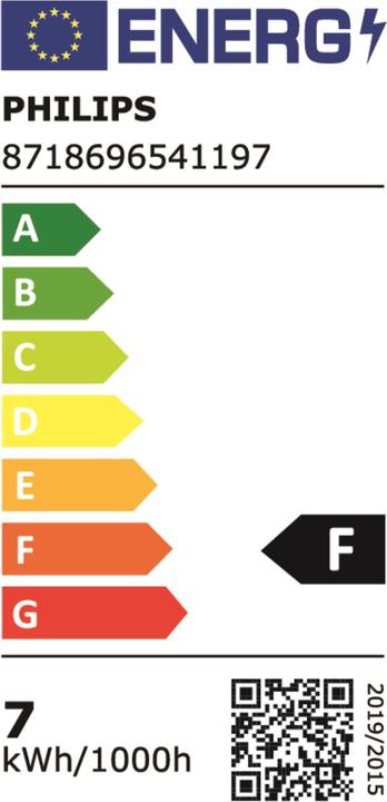 Energy Label Philips Professional LED G24Q-2 Rod Shape 6.5 W Warm (G24q-2, 6.50 W, 600 lm, 1 x, F)