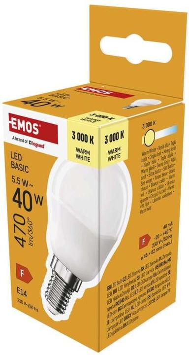Actual product image Emos LED lamp Basic Mini Globe / E14 / 5.5 W (40 W) / 470 lm / Warm white (E14, 5.50 W, 470 lm, 1 x, F)