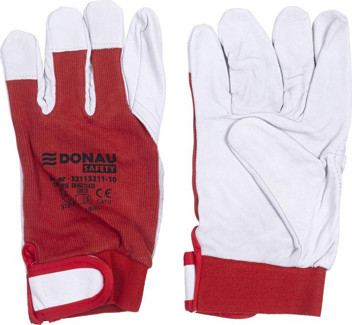 Produktbild Donau Safety Arbeitshandschuhe, Ziegenleder Innenhand, Klett, Grösse 11/XXL, weiss-ro (11, XXL)
