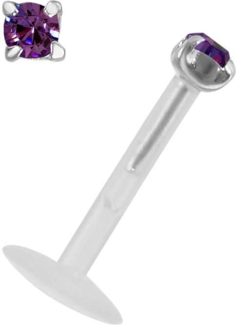 Bijouteria Piercing für Lippe/Tragus (Bioplast, Silber 925, Kristall)