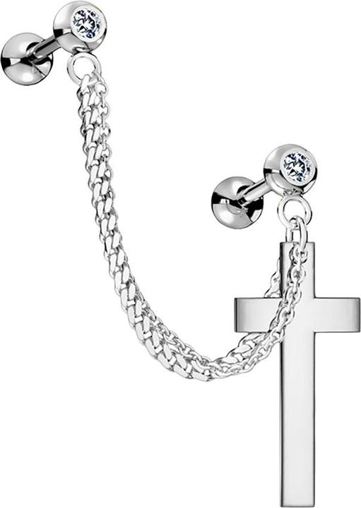 Star Piercing Micro Barbell silber mit Anhänger Kette und Kreuz (Chirurgenstahl 316L, Messing)