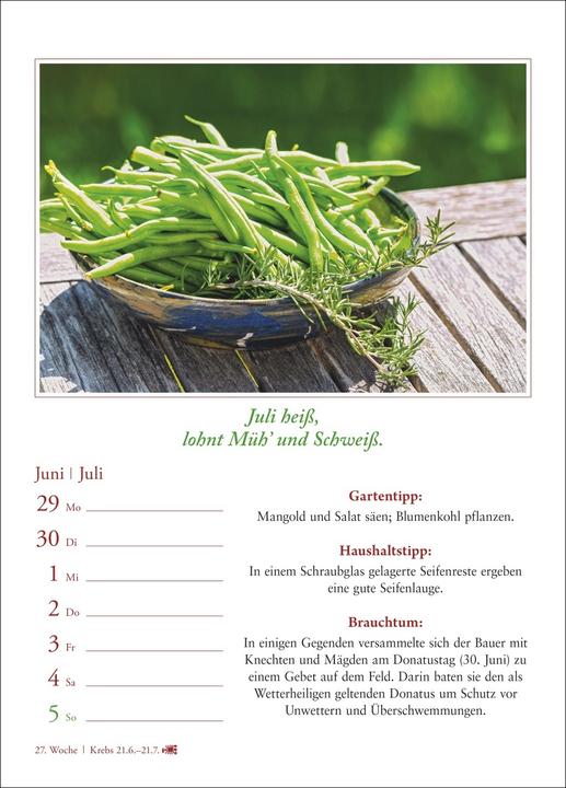 Produktbild Harenberg Bauernweisheiten Wochenkalender 2026 - Bauernregeln, Brauchtum, Gartentipps, Haushalt (A5, Harter Einband, Deutsch)