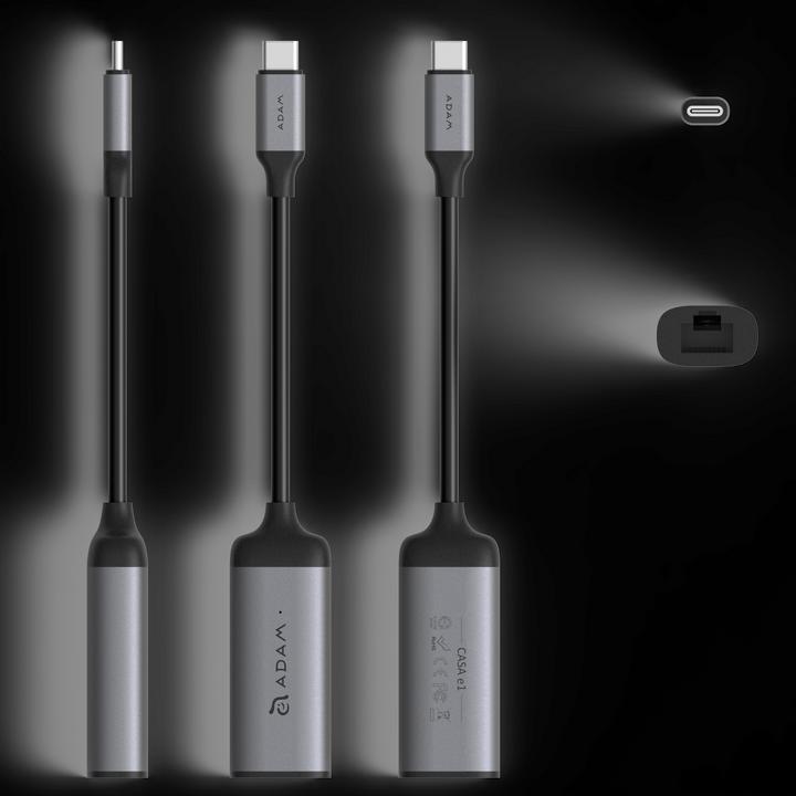 Produktbild Adam Elements CASA e1 - USB-C Ethernet Adapter, grey (USB-C, RJ45 (1x))