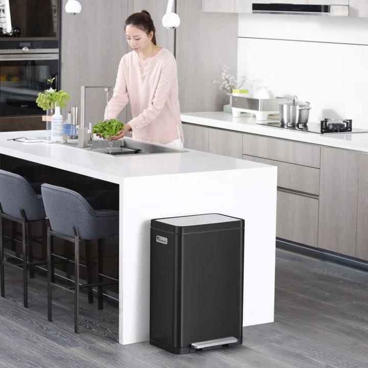 Produktbild EKO Mülltrennsystem X-Cube Tretmülleimer schwarz 2 x 20 L aus gebürstetem Edelstahl mit extra breit (40 l)