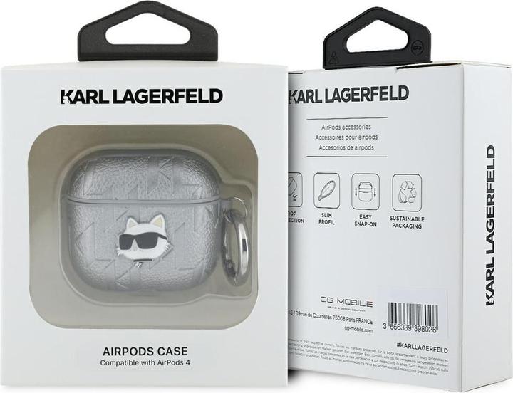 Produktbild Karl Lagerfeld Monogram Choupette Head case for AirPods 4 - silver (Kopfhörer Tasche)
