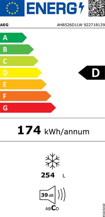 Label énergétique AEG Öko Arctis AHB526D1LW LowFrost (Autonome, 254 l)
