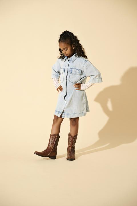 Actual product image Only Locker geschnitten Hemdkragen Kastige Ärmel Kurzes Kleid Jeanskleid (152)