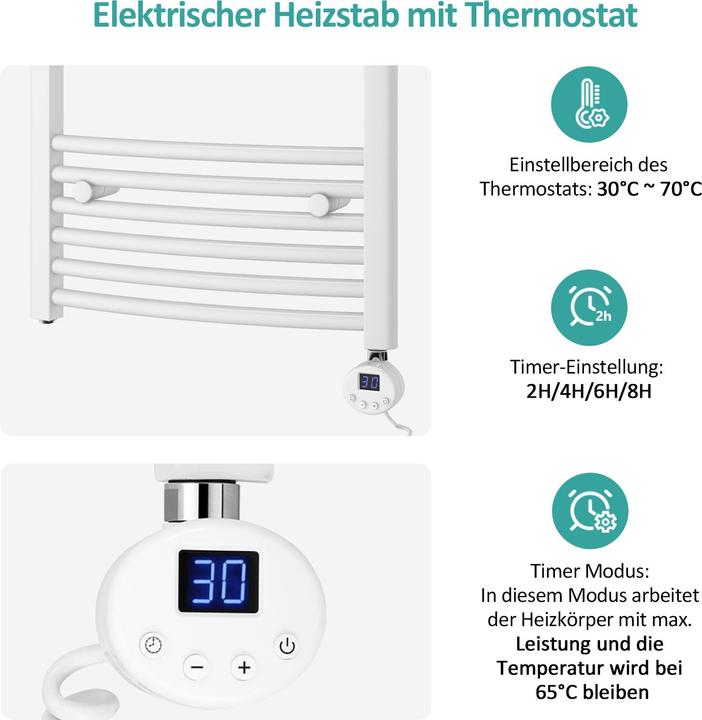 Produktbild Emke Elektrischer Badheizkörper, Badheizung Elektrisch, Weiss 120x60cm 600W (600 W)