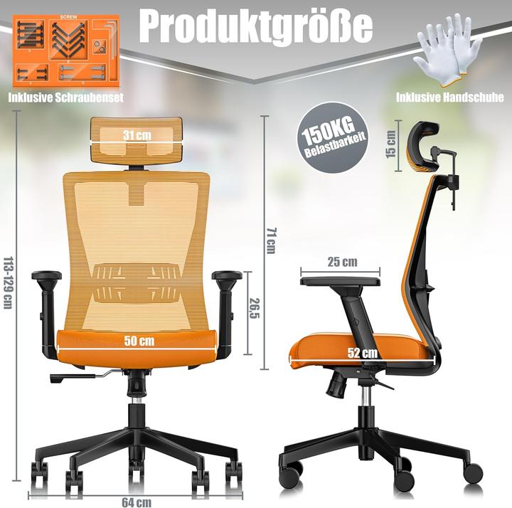 Produktbild Kesser Ergonomischer Bürostuhl mit Wippfunktion und Lendenstütze