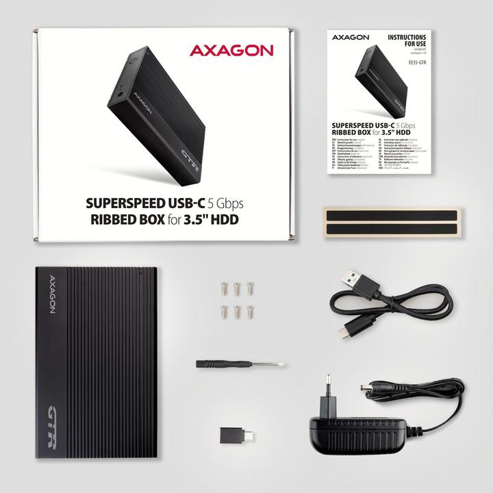 Produktbild Axagon EE35-GTR, USB-C - SATA 3.5" RIBBED box, ÄernÃ½ (3.5")