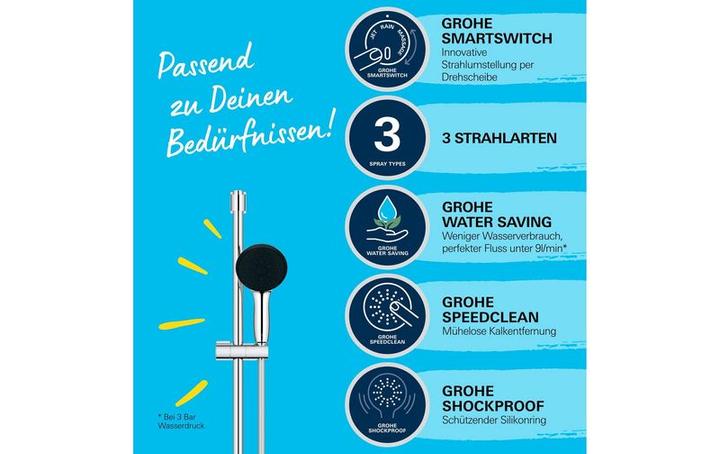 Produktbild Grohe Vitalio Start 110 QuickFix Brausestangenset, kleben oder bohren, Länge 600mm, wassersparend, 3 Strah