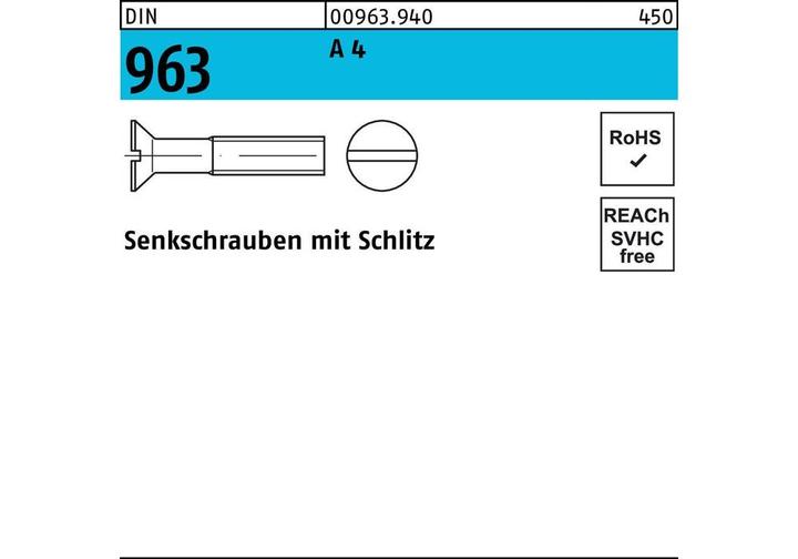 Immagine prodotto Vite a testa svasata DIN 963 con intaglio M 8 x 45 A 4 (50 Viti per pezzo)