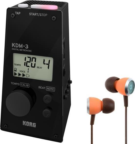 Produktbild Korg Metronom KDM-3 Digital mit 19 Taktarten Schwarz mit In-Ear Kopfhörern