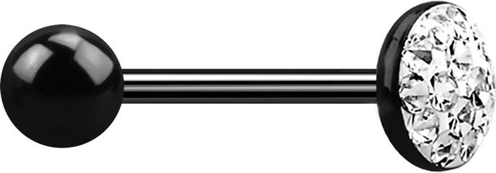 Actual product image Star Piercing Barbell schwarz mit Kugel und Scheibe Kristall silber Epoxy Schutzschicht (without brass, Surgical steel 316L)