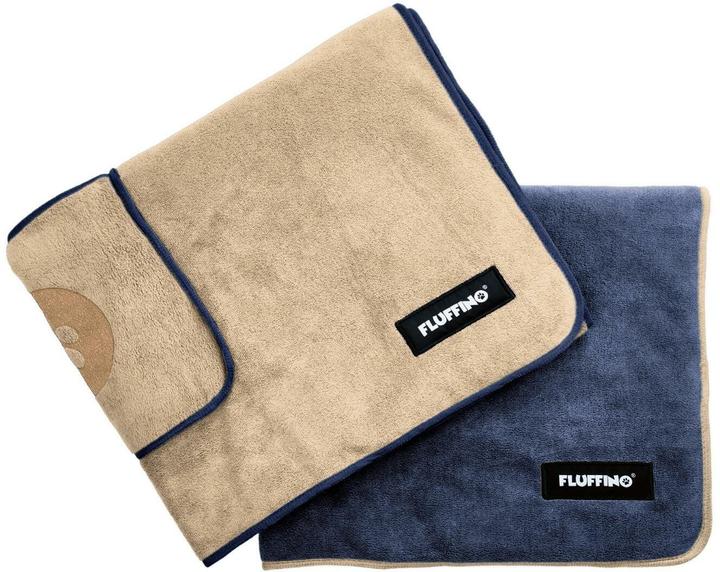 Fluffino Hundehandtuch-Set, Beige / Blau, M (Hund)