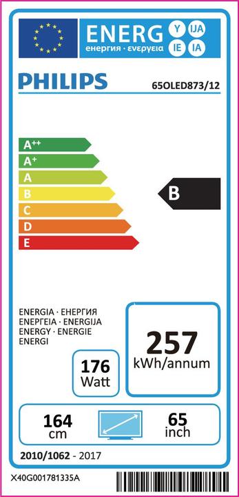 Etichetta energetica Philips 65oled873/12 (65", OLED, 4K, 2018)
