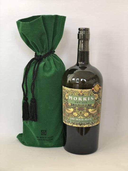 Actual product image The Wild Alps MORRIS London Dry Gin in Velvet Sachet 75 cl / 47 % Switzerland (1 x 75 cl)