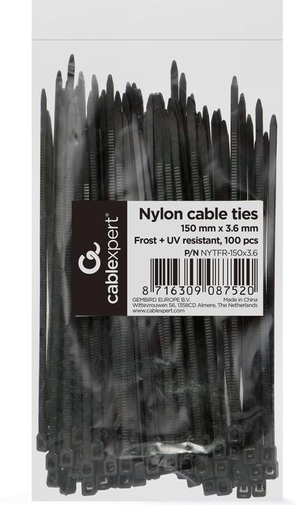 Produktbild Gembird Nylon Kabelbinder 150 mm x 3,6 mm, Beutel 100 Stück (Kunststoffkabelbinder, 150 mm, 100 Stk.)