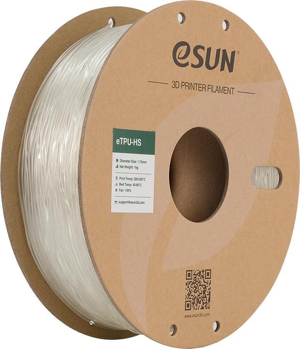 Actual product image eSUN eTPU-HS 95A Natural Antibacterial Elastic Filament 1.75mm 1Kg (TPU, 1.75 mm, 1000 g, Transparent)