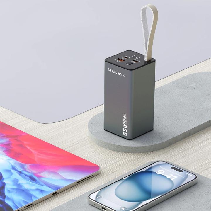 Actual product image Wozinsky Powerbank K65+ 65W 30000mAh 2x USB-C, 1x USB-A 65W - black (30000 mAh, 65 W, 65 Wh)