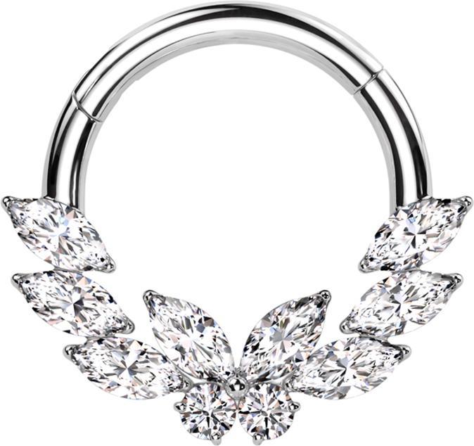 Star Piercing Micro Segmentring klappbar silber Kristalle silber mittig Schmetterling (ohne Messing, Chirurgenstahl 316L)
