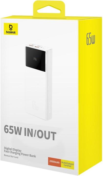 Immagine prodotto Baseus Power Bank Star-Lord, 20000mAh 65W + cavo USB - USB-C (bianco) (20000 mAh, 65 W, 65 Wh)