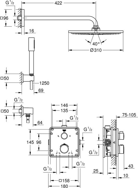 Produktbild Grohe Grohtherm Duschsystem UP mit Rainshower Cosmopolitan 310