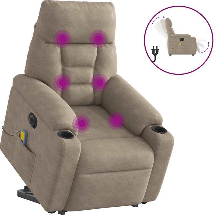 VidaXL Massagesessel Aufstehhilfe Elektrisch Taupe Mikrofasergewebe