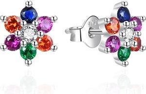 Agato - Silver earrings Flowers with colored zircons AGT-E062PC