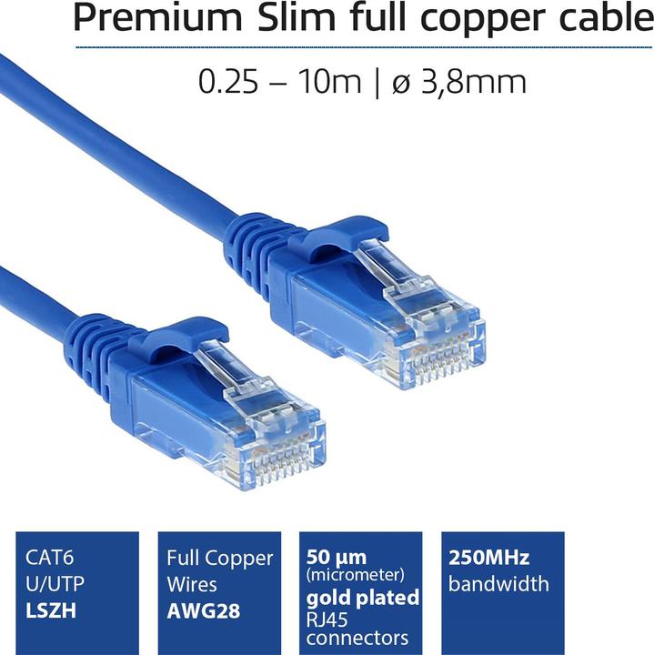 Produktbild Blue 5 meter LSZH U/UTP CAT6 datacenter slimline patch cable snagless with RJ45 connectors (U/UTP, CAT6, 5 m)
