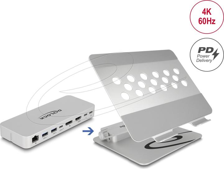 Immagine prodotto Delock Supporto per tablet e notebook con docking station integrata (USB-C, 8 Porti)