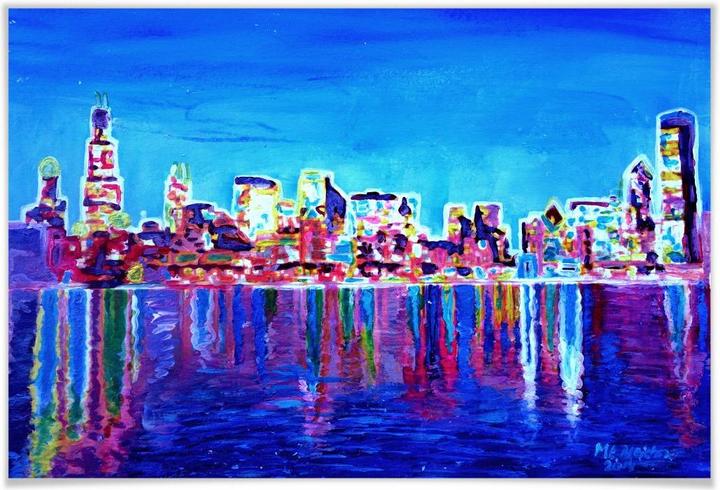 Produktbild Trenddeko Bleichner - Chicago im Neonschimmer (100 x 70 cm)