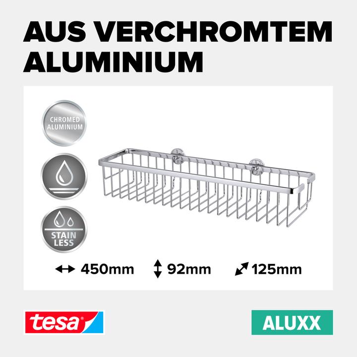 Image du produit tesa Panier de douche ALUXX avec solution adhésive sans perçage (9,5 x 13,5 x 46,5 cm)