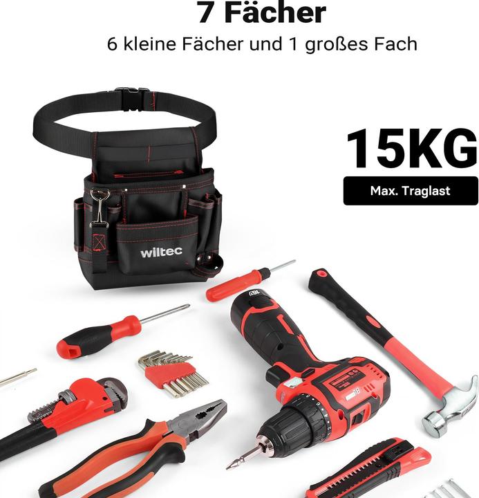 Produktbild Wiltec Werkzeuggürteltasche 24x28cm Gürteltasche 7 Fächer Werkzeug Tasche (7 Teile)