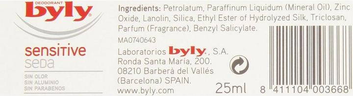 Produktbild Byly ORIGINAL deo cream sensitive 72 horas 25 ml (Roll-on, 25 ml)