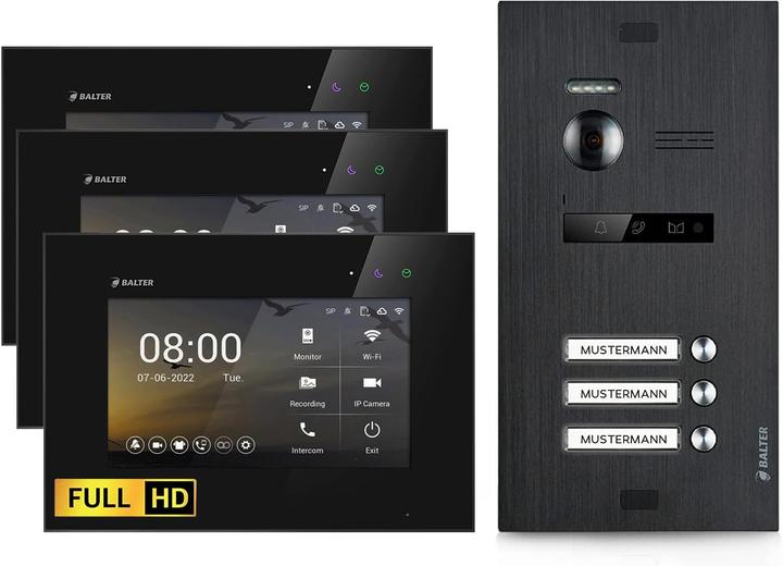 Produktbild Balter EVO-HD Video Türsprechanlage, 3-Familienhaus, mit 175° Weitwinkel-Kamera (Kabelgebunden)