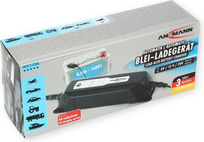 Produktbild Ansmann Universal Ladegerät für 6V, 12V und 24V Blei-Säure-, Blei-Gel- und Blei-Vlies-Akkus ab 4,5Ah Kapa... (6V, 12V, 24V, 4 A)