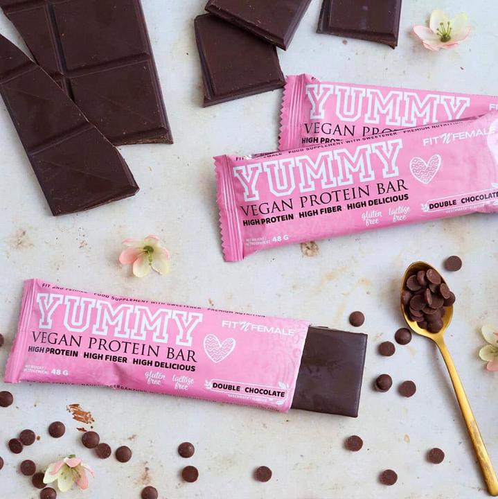 Actual product image FitnFemale Yummy Vegan Protein Bar - 12 Display (Chocolate)