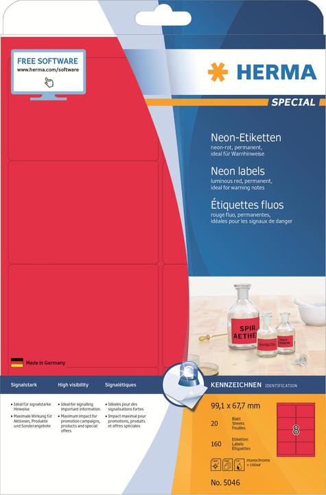 Actual product image HERMA Neon labels A4