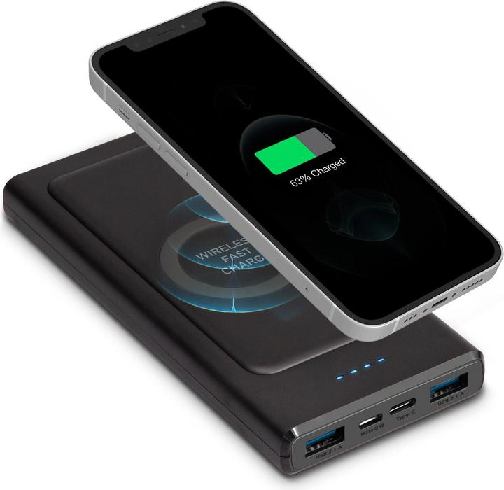Immagine prodotto SBS powerbank induttivo 2x USB, 10.000 mAh, nero (10000 mAh, 10 W, 37 Wh)