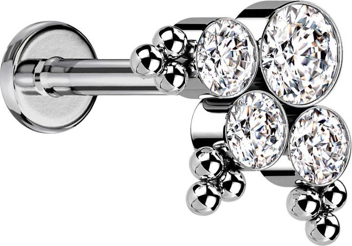 Star Piercing Micro Labret Innengewinde silber Kugeln Dreieck vier Kristalle silber (ohne Messing, Titan G23)