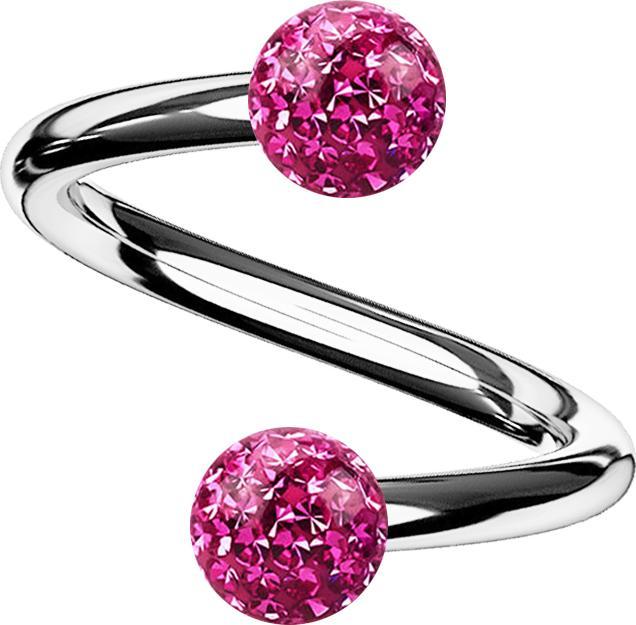 Star Piercing Spirale silber mit zwei Kristallkugeln pink Epoxy Schutzschicht (Titan G23, ohne Messing)