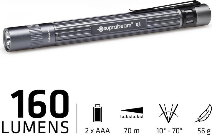 Actual product image Suprabeam Q1 Q1 Penlight Battery Powered LED 14.2cm Grey (14.20 cm, 160 lm)