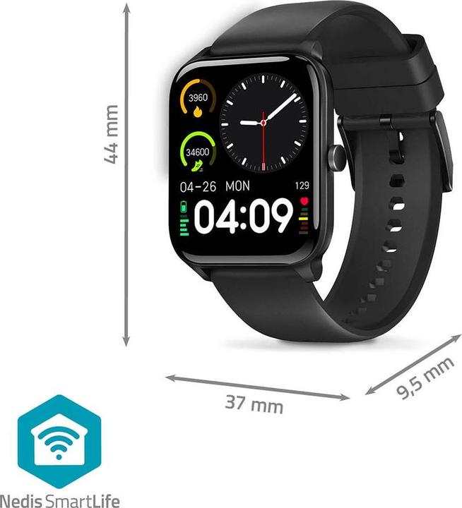Actual product image Nedis SmartLife watch | LCD | IP68 | Maximum operating time: 14400 min | Android™ / IOS | Black (41 mm)