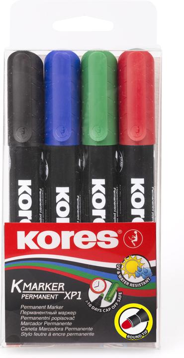 Produktbild Kores Permanent Marker, Rundspitze (Mehrfarbig, 3 mm, 4 x)
